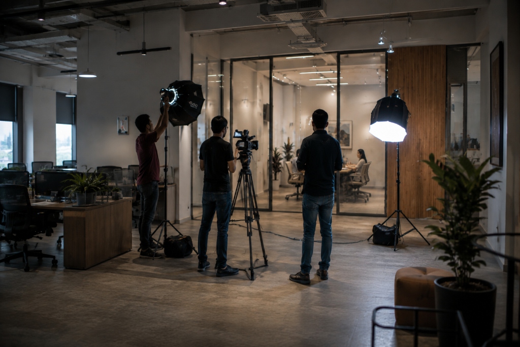 Behind the scenes corporate video shoot with professional gears